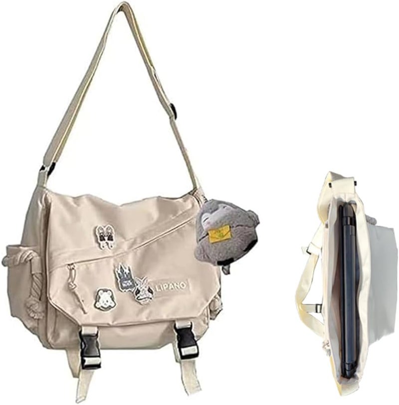 INSHERE Aesthetic Crossbody Bag with Cute Pins and Ornament, Nylon Shoulder Messenger Bag Japanese Kawaii Bag for Women Men - Image 1